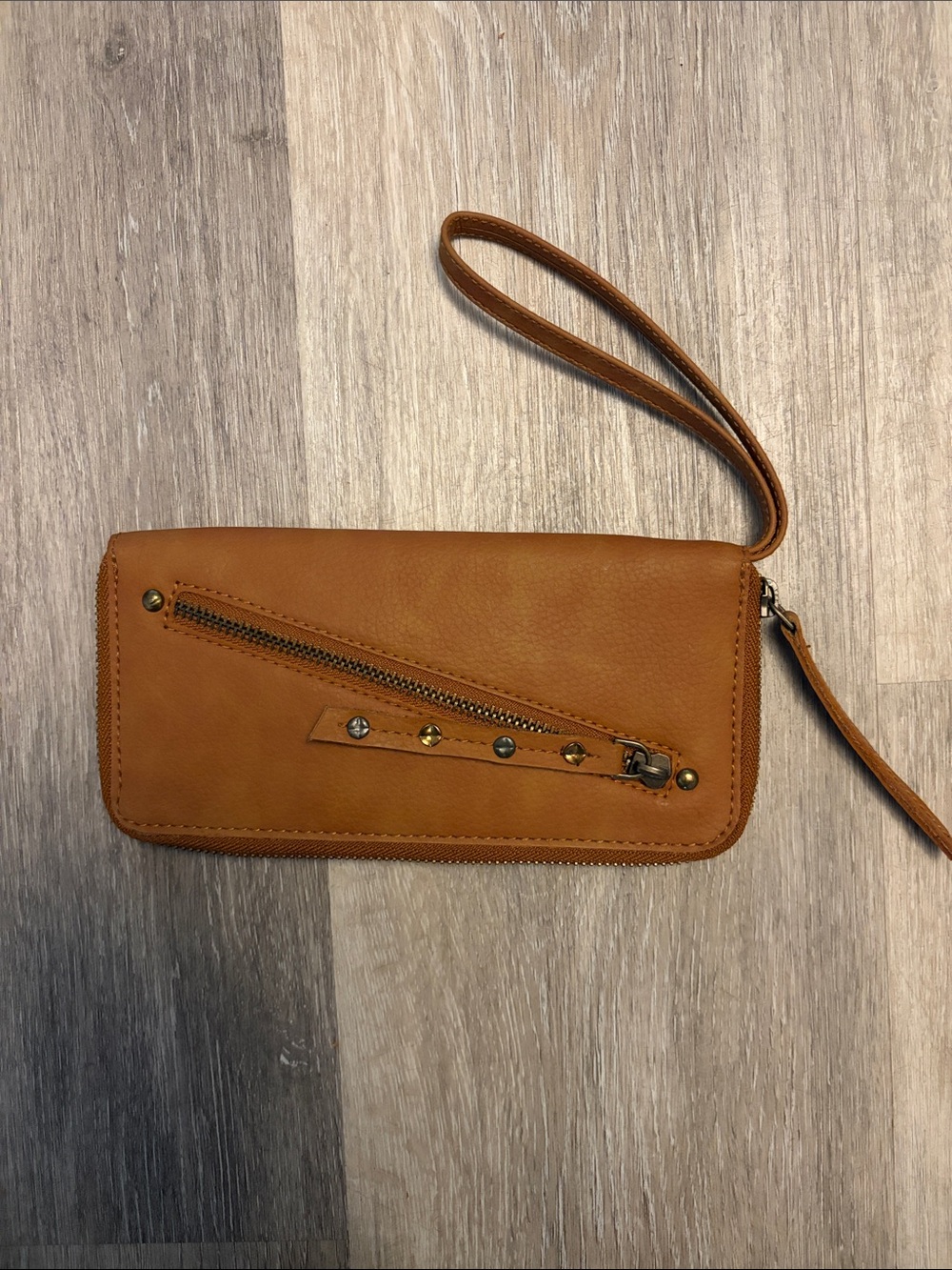 Free People Tan Vegan Wristlet Clutch with Diagonal Zip